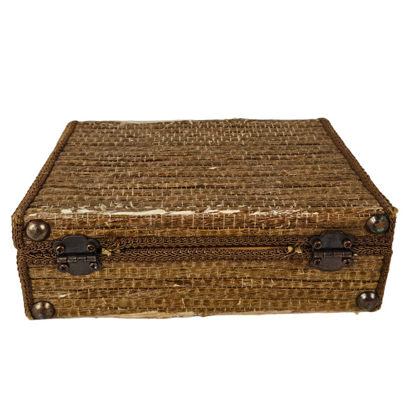 Vintage wooden box top handle trapezoid purse upcycle crafts 8.5 x 5.5 x 2.75 - Picture 4 of 7